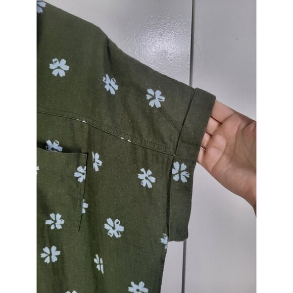 SONOMA Linen Blend Shirt Dress Olive Green with Blue Flowers SZ XL *No belt - Picture 8 of 8